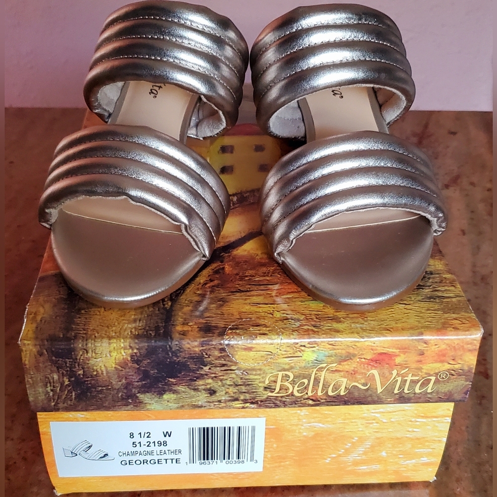 Bella Vita Rose Gold Double-Band Low Block Heel Mules - Picture 8 of 8